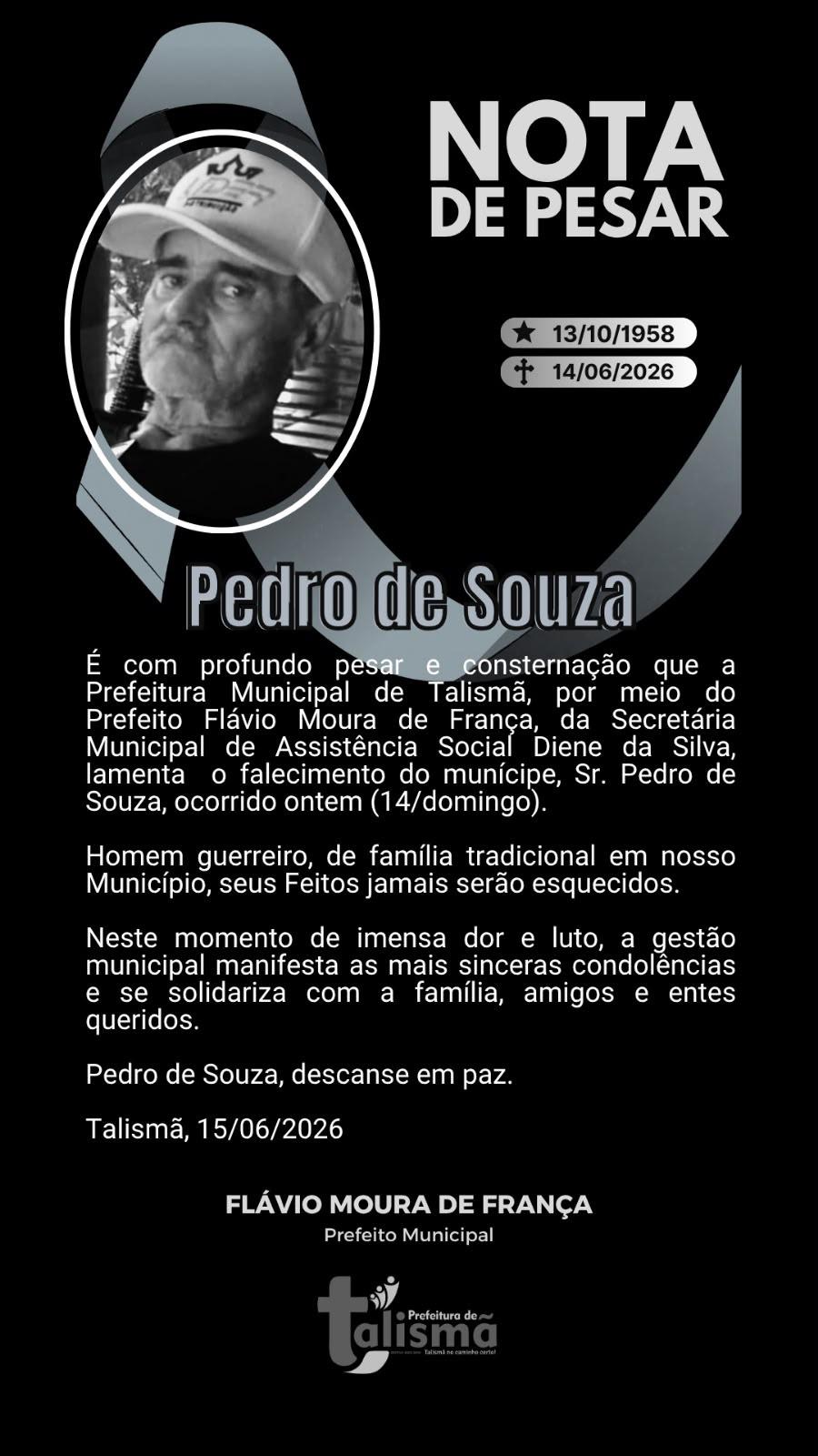 Nota de Pesar - Pedro de Souza